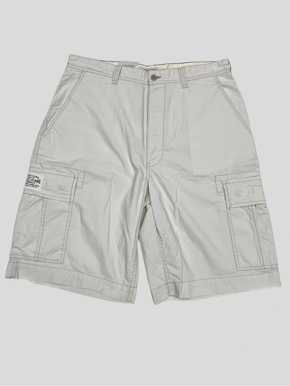 NWT Vintage Polo by Ralph Lauren Light Khaki Cargo Shorts NOS Snap Sewn Pockets